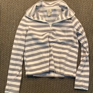 Gray and White Striped Cropped Zip-Up Jacket